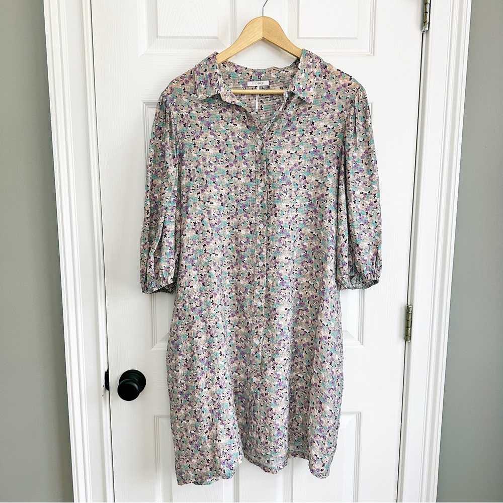 Stitchdrop Katonah Cottage Bloom Floral Midi Shirtdress XL Puff Sleeve